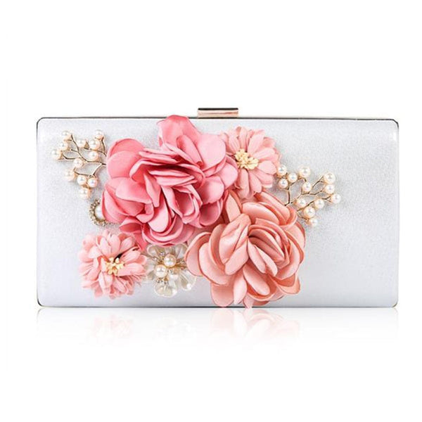 Burgundy Flower Pearl Clutch Purse