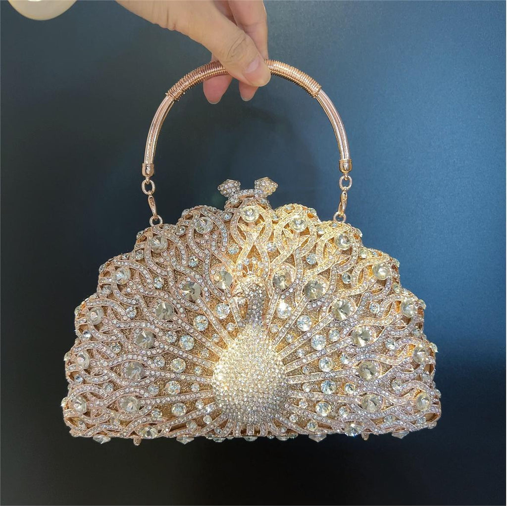 Crystal Peacock Minaudière With Handle