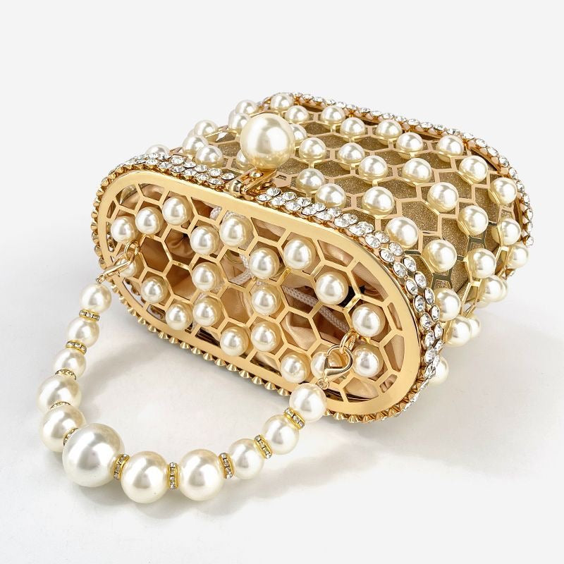 Della Pearl Beaded Honeycomb Clutch bags WAAMII   