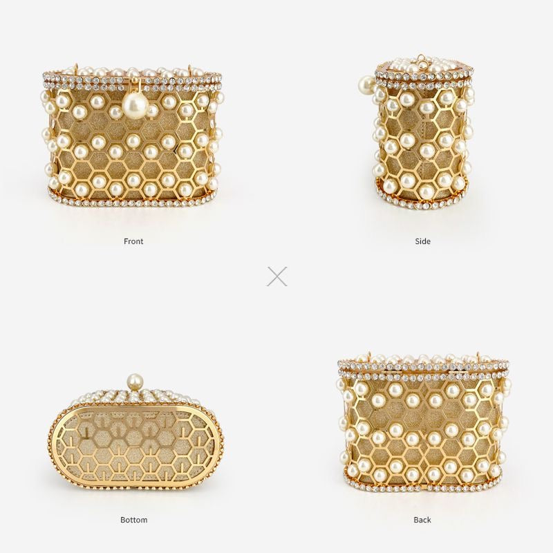 Della Pearl Beaded Honeycomb Clutch bags WAAMII   