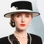 Black White Elegant Flat Brimmed Hat Wool Felt Fedoras