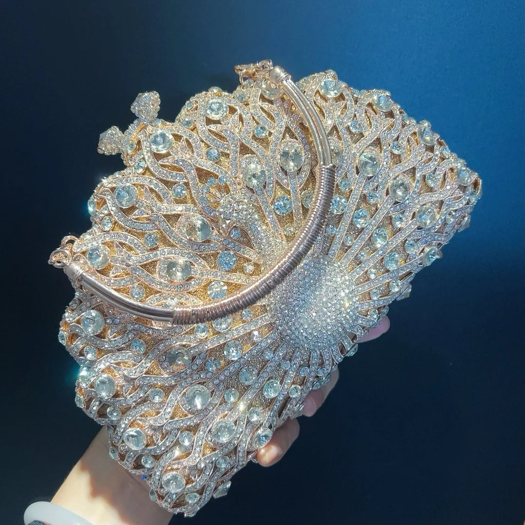 Crystal Peacock Minaudière With Handle