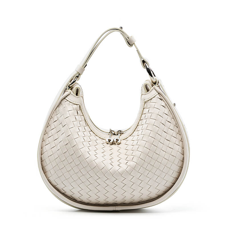 Diana Braided Leather Crescent Crossbody bags WAAMII White  