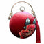 Designer Circular Velvet Evening Purse with Peony Embroidery-Maroon bags WAAMII ball-shaped big size 18cm(fits phones up to 6.1 inches)