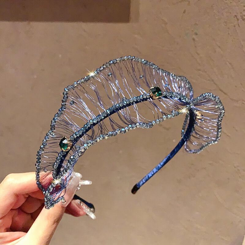 Luxury Handwoven Crystal Embellished Headband Accessories WAAMII Blue  