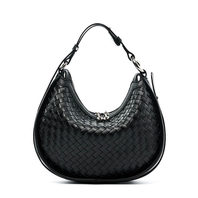 Diana Braided Leather Crescent Crossbody - Black - Luxury bags by WAAMII