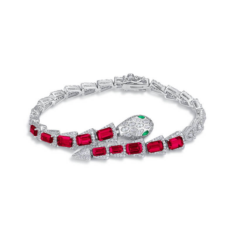 Snake Emerald 925 Sterling Silver Lab Grown Diamond High-End Handcrafted Jewelry Bracelet For Women