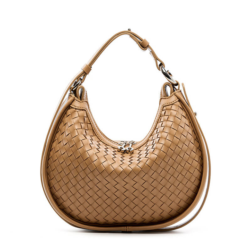 Diana Braided Leather Crescent Crossbody - Apricot - Luxury bags by WAAMII