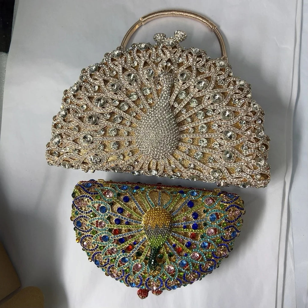 Crystal Peacock Minaudière With Handle