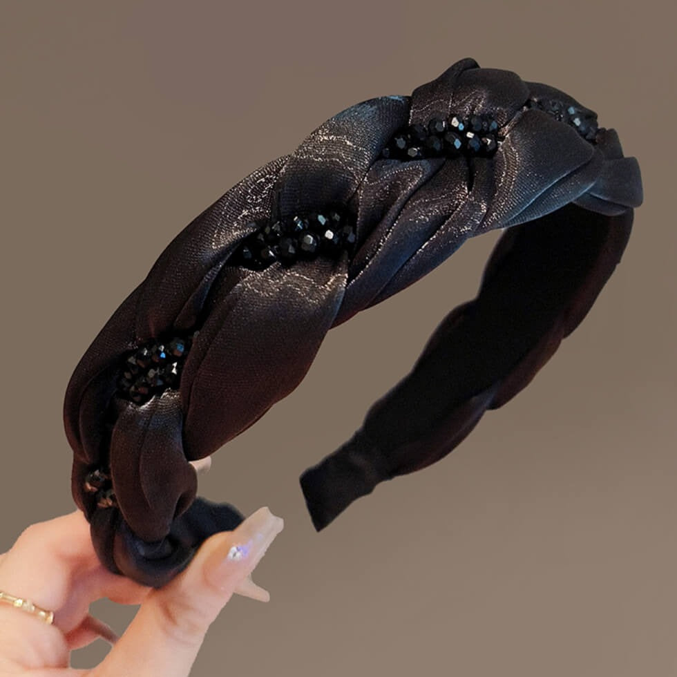 Twist Solid Black Headband with Rhinestones Accessories WAAMII   