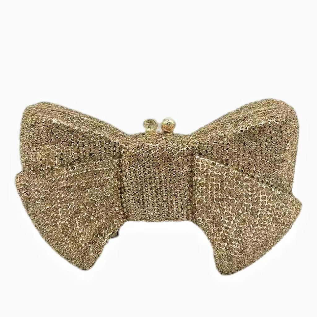 Crystal Butterfly Knot Clutch with Pearl Chain bags WAAMII Gold  