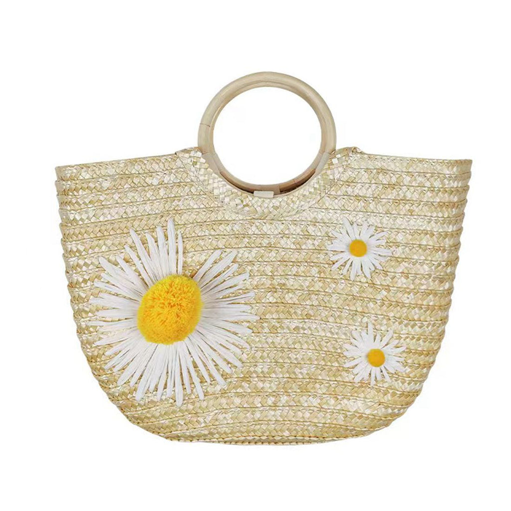 Stella Ring Handle Woven Straw Daisy Clutch bags WAAMII   