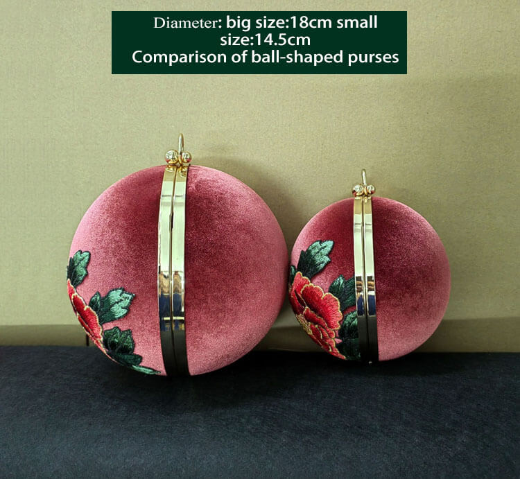 Designer Circular Velvet Evening Purse with Peony Embroidery-Maroon bags WAAMII