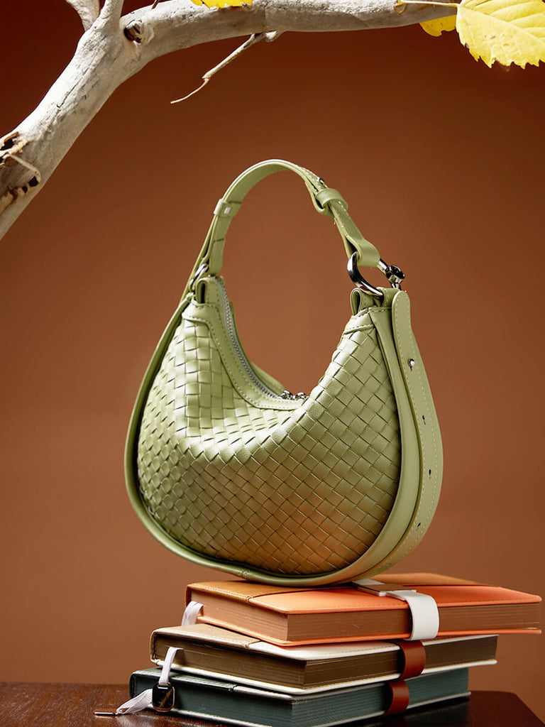 Diana Braided Leather Crescent Crossbody - - Luxury bags by WAAMII