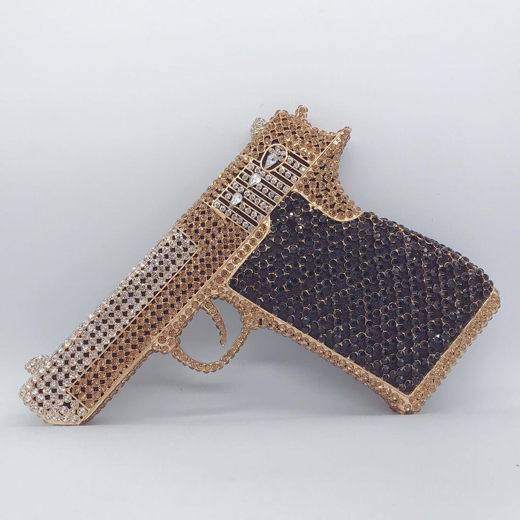 Crystal Gun Shaped Purse Pistol Style Glittering Evening Clutch bags WAAMII   