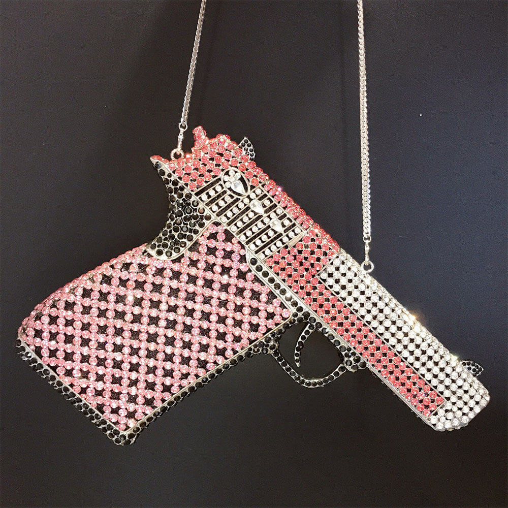 Crystal Gun Shaped Purse Pistol Style Glittering Evening Clutch bags WAAMII 03  