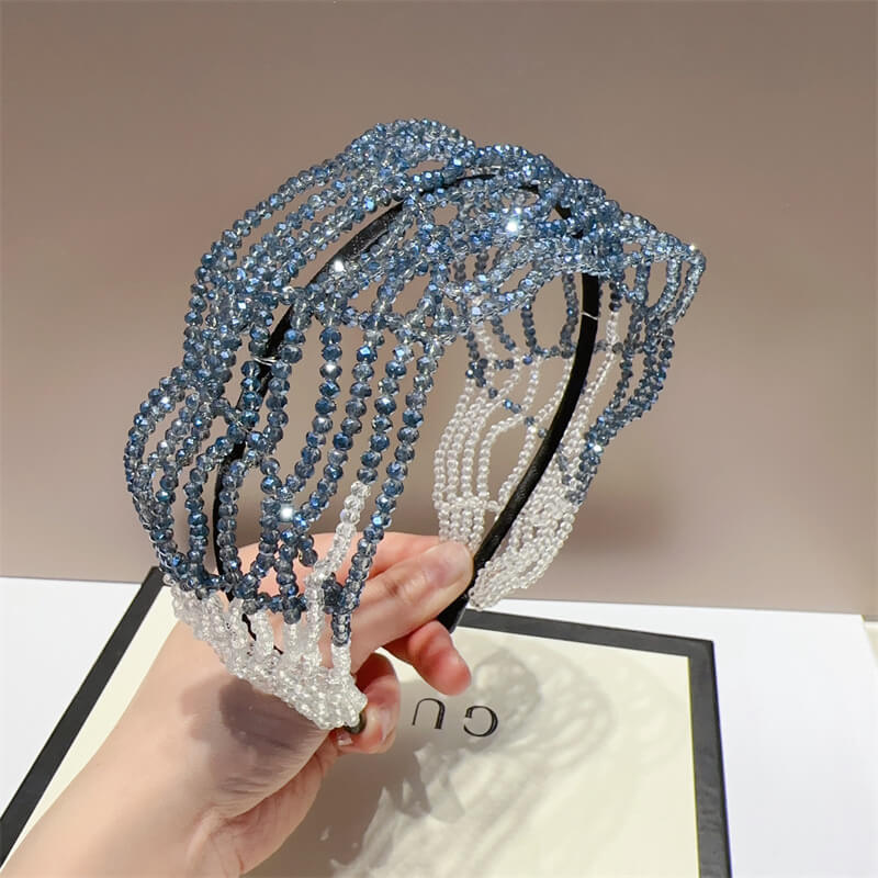 Multi-layer Crystal Gradient Wide Jeweled Headband Accessories WAAMII Blue  