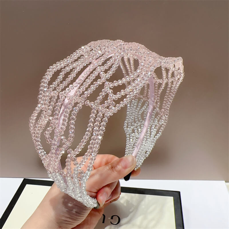 Multi-layer Crystal Gradient Wide Jeweled Headband Accessories WAAMII Pink  