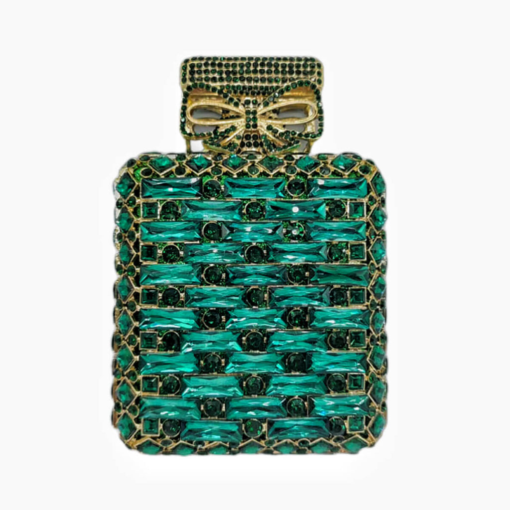 Perfume Bottle Shaped Rhinestone Clutch bags WAAMII Dark Green  