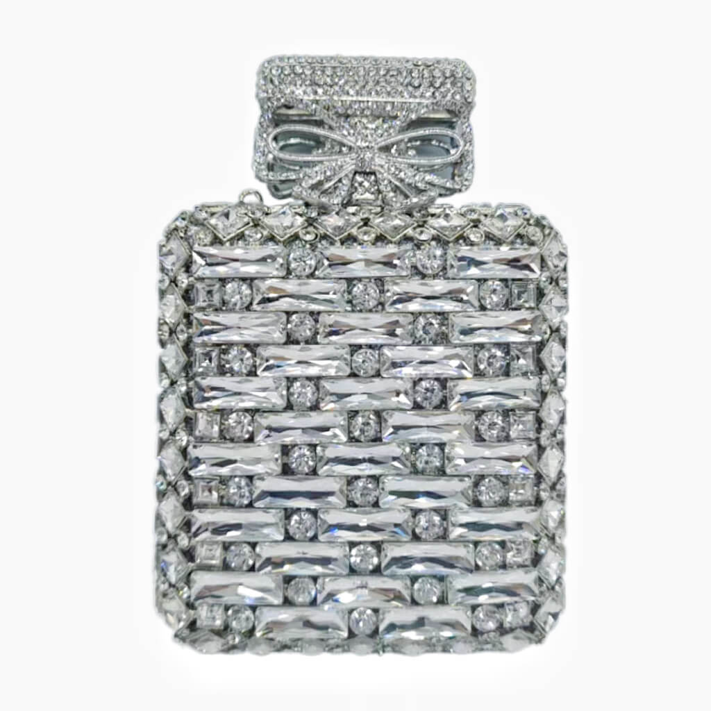 Perfume Bottle Shaped Rhinestone Clutch bags WAAMII Silver  