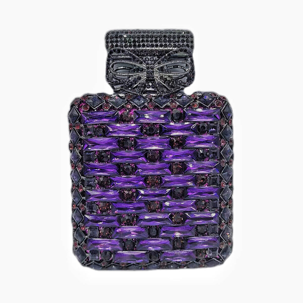 Perfume Bottle Shaped Rhinestone Clutch bags WAAMII Dark Purple  