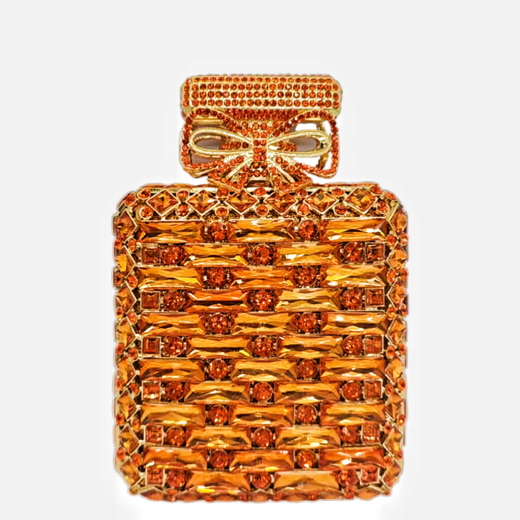 Perfume Bottle Shaped Rhinestone Clutch bags WAAMII Orange  