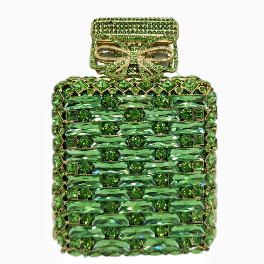 Perfume Bottle Shaped Rhinestone Clutch bags WAAMII Apple Green  