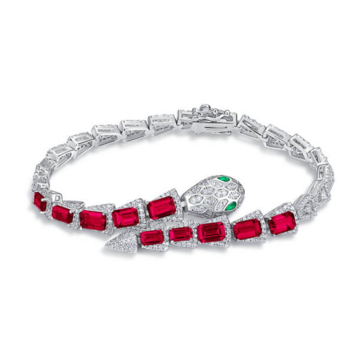 Lab-grown diamond rubies bracelet with snake design