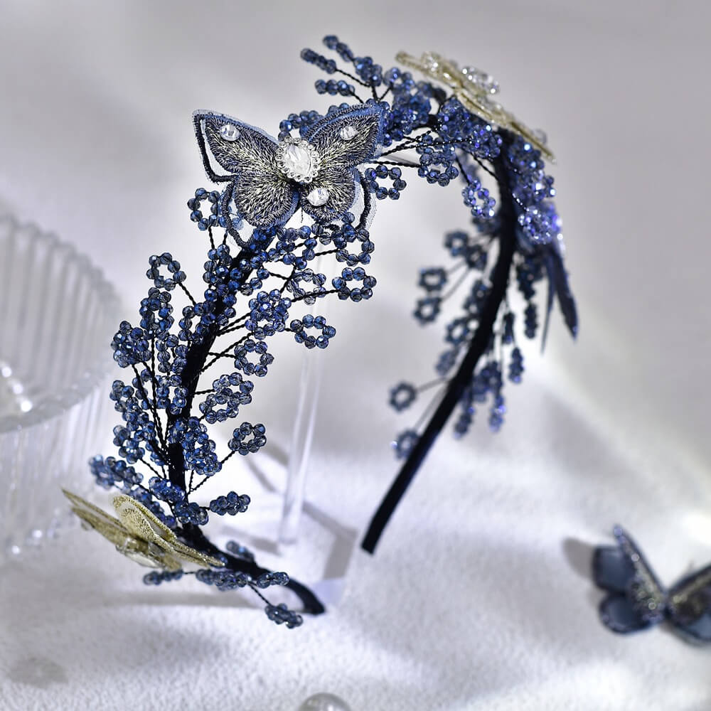 Crystal Butterfly Jeweled Headband WA208 Accessories WAAMII blue  