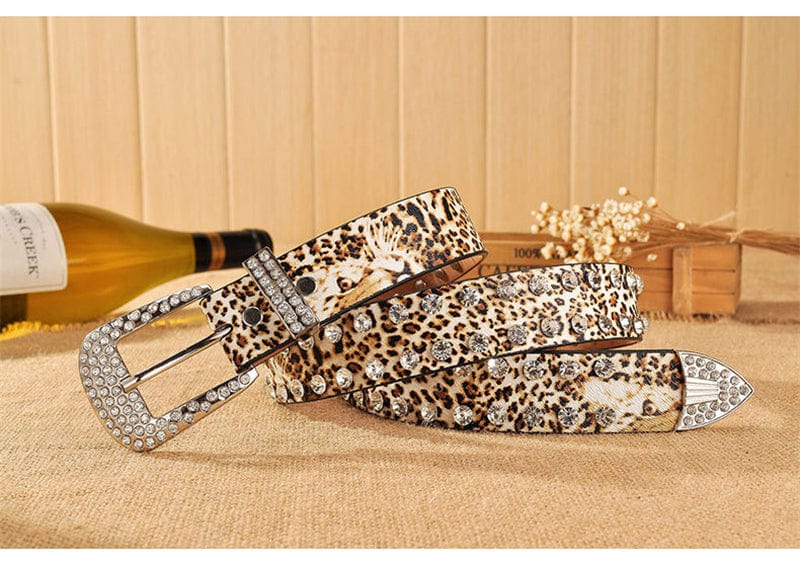 Ladies belt Fashion Designer Leopard Fur Belt Leather Sz 35