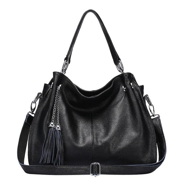 Black Slouchy Leather Bag For Women - Soft Shoulder Bag