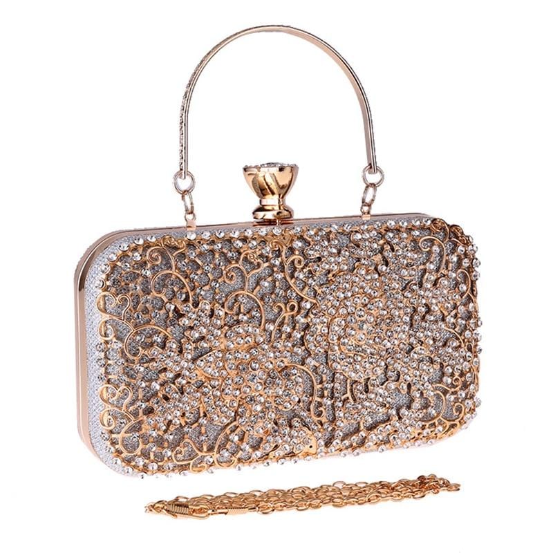 Elegant Crystal Hollow Out Metal Clutch Bag Ladies Purse bags WAAMII   