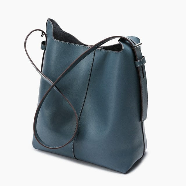 Women's Genuine Leather Shoulder Bucket Bag