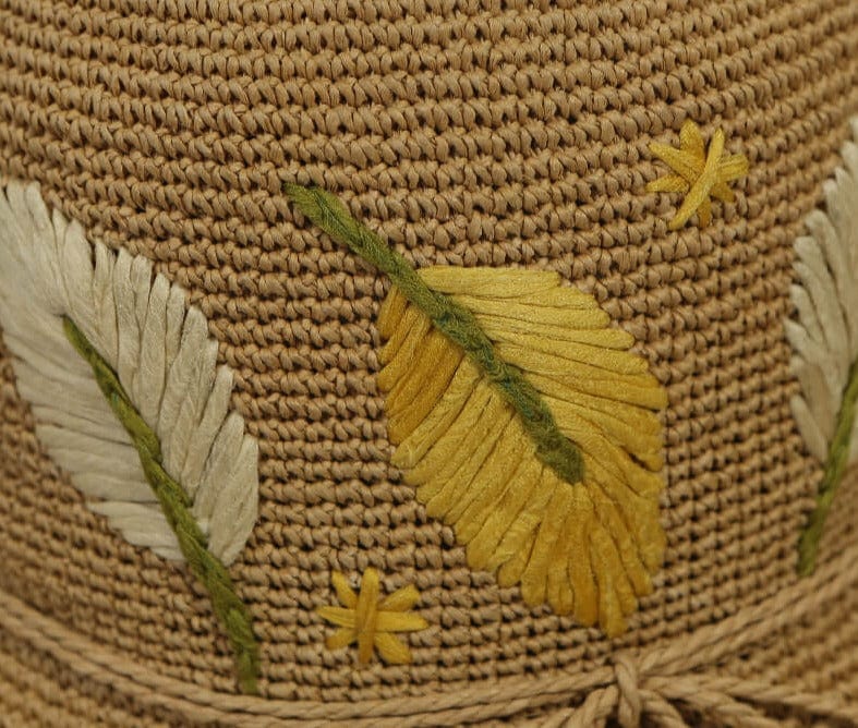 Handmade Silk Floral Embroidered Woven Straw Hat-WCM072