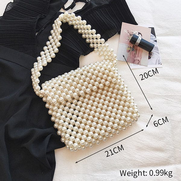 Handmade Woven Beaded Pearl Clutch Tote Messenger Bag Evening Bags, Beige Model H2