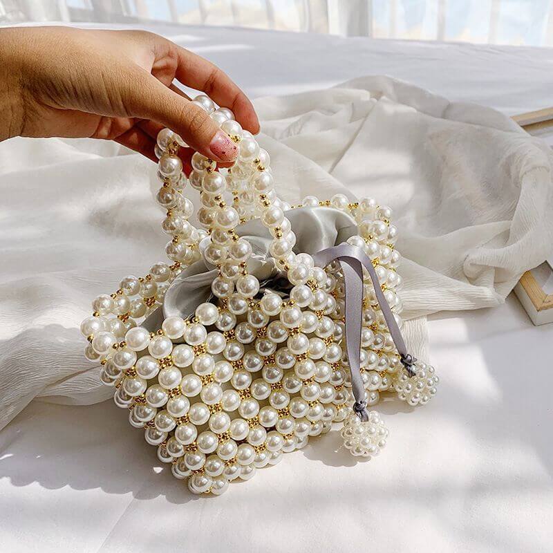 Black Pearls Folwers Glitter Evening Clutch Bags Wedding Purses