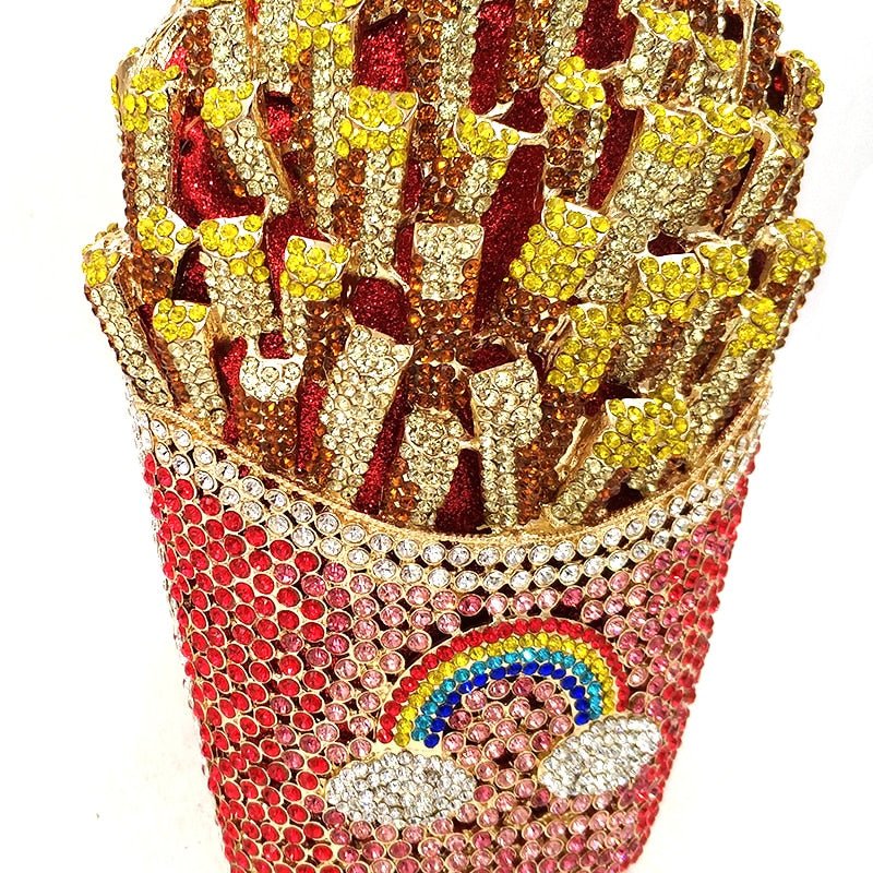 Wholesale Custom luxury glitter rainbow diamond french fry clutch bag french  fries evening bag french fries bag From m.