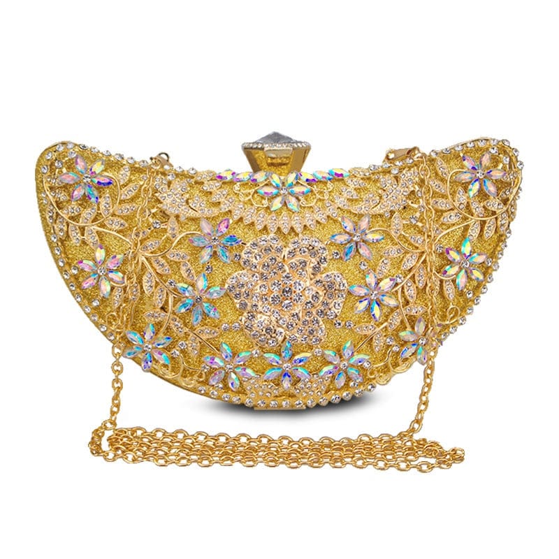 Luxury Sequined Hollow Out Crystal Moon Fashion Clutch bags WAAMII gold  