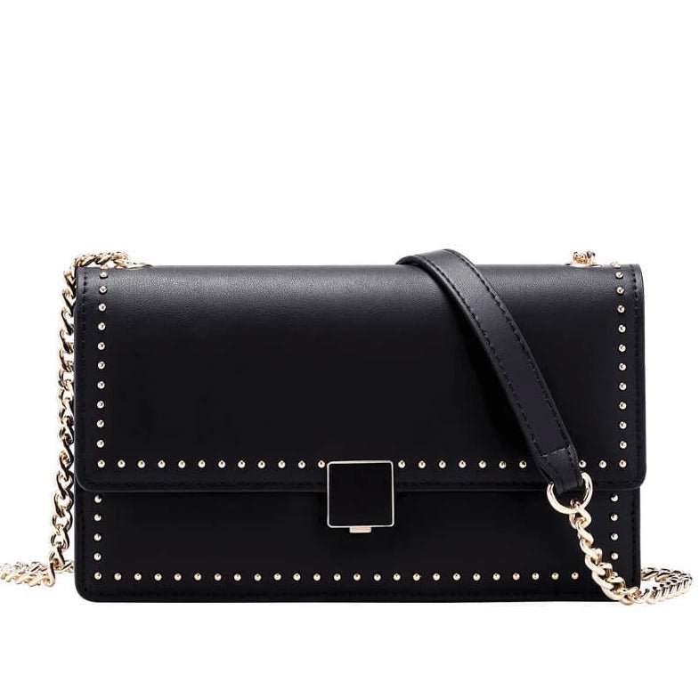 Women's Black Leather Flap Square Shoulder Bag Mini Crossbody Bag