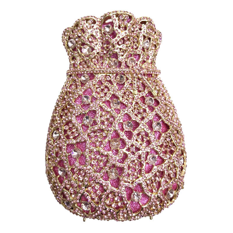 multicolor bundle mouth shape purse diamond studded clutch