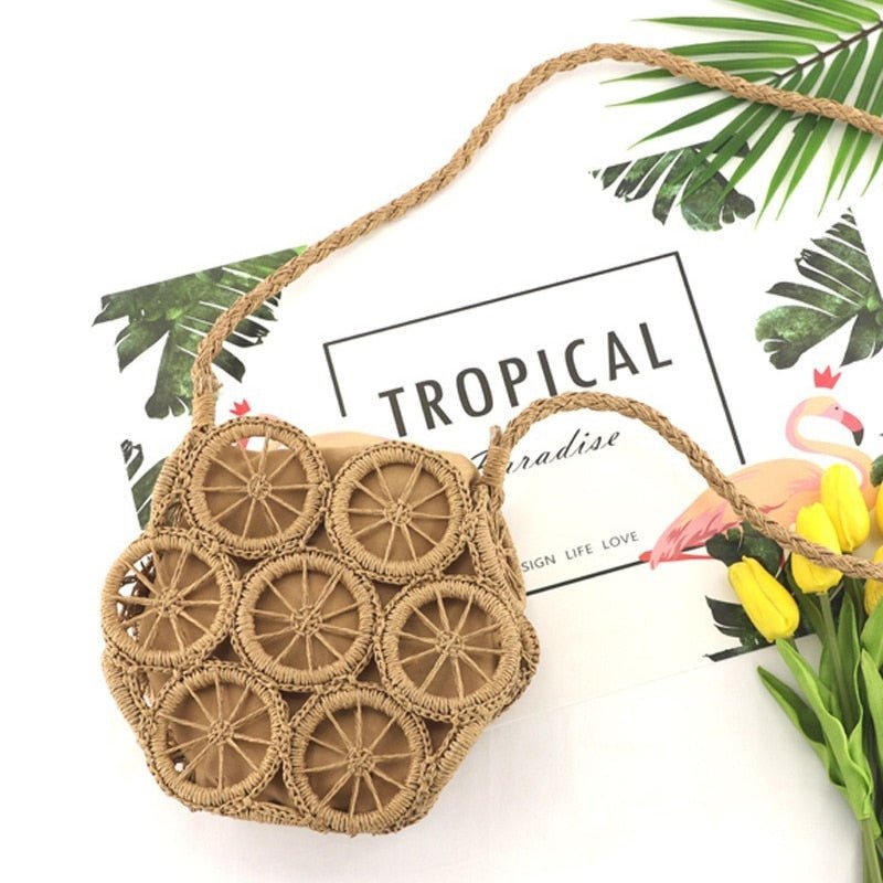 Beige Straw Backpack Hollow Out Mini Summer Backpack Beach Bags