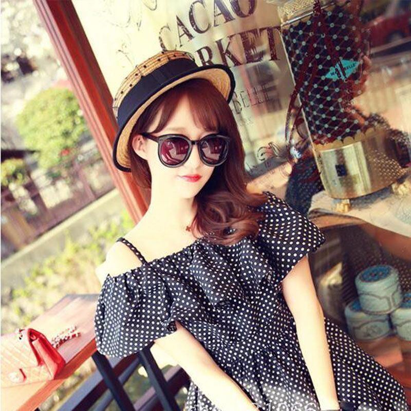 Women Black Lace Sun Hats Straw Cap Beach Hat 55-58cm Accessories WAAMII   