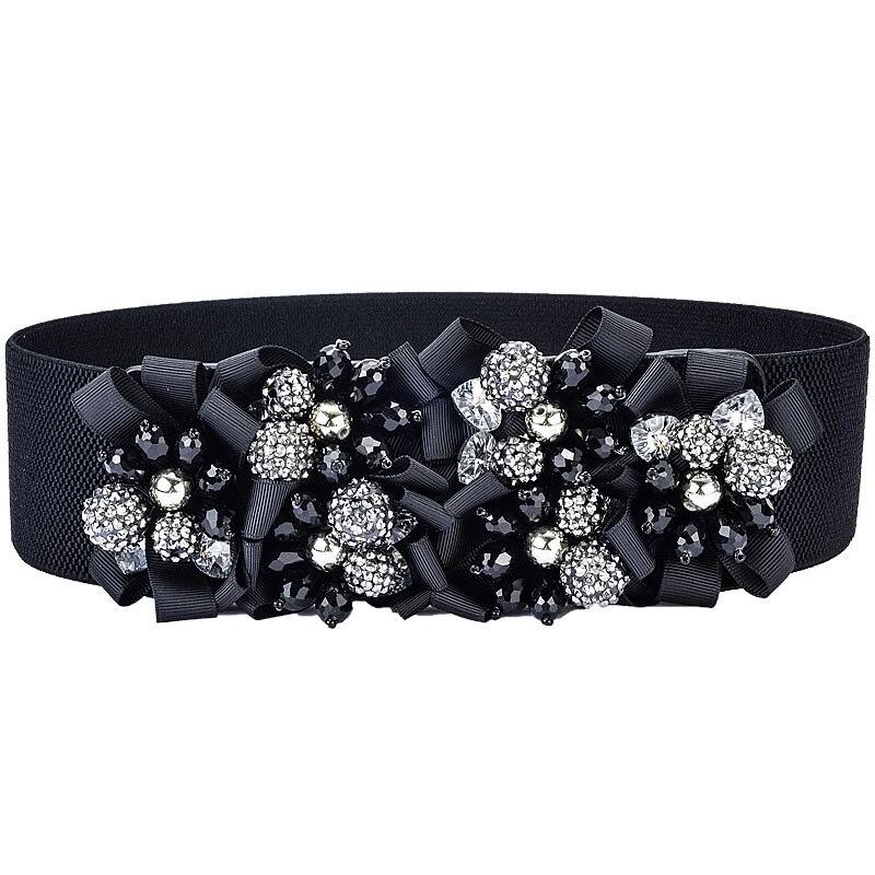 Luxury Gold/Silver/Black Elastic Wide Black Metal Belt For Women-WG13